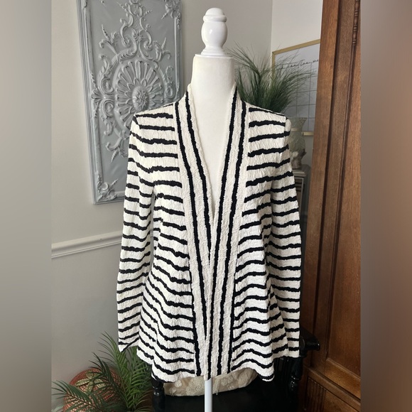 Anthropologie Postmark Bkack and White Striped Lace Cardigan - Picture 1 of 15